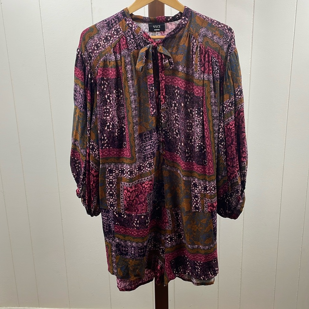 Vici Patchwork Print Long Sleeve Boho Romper
